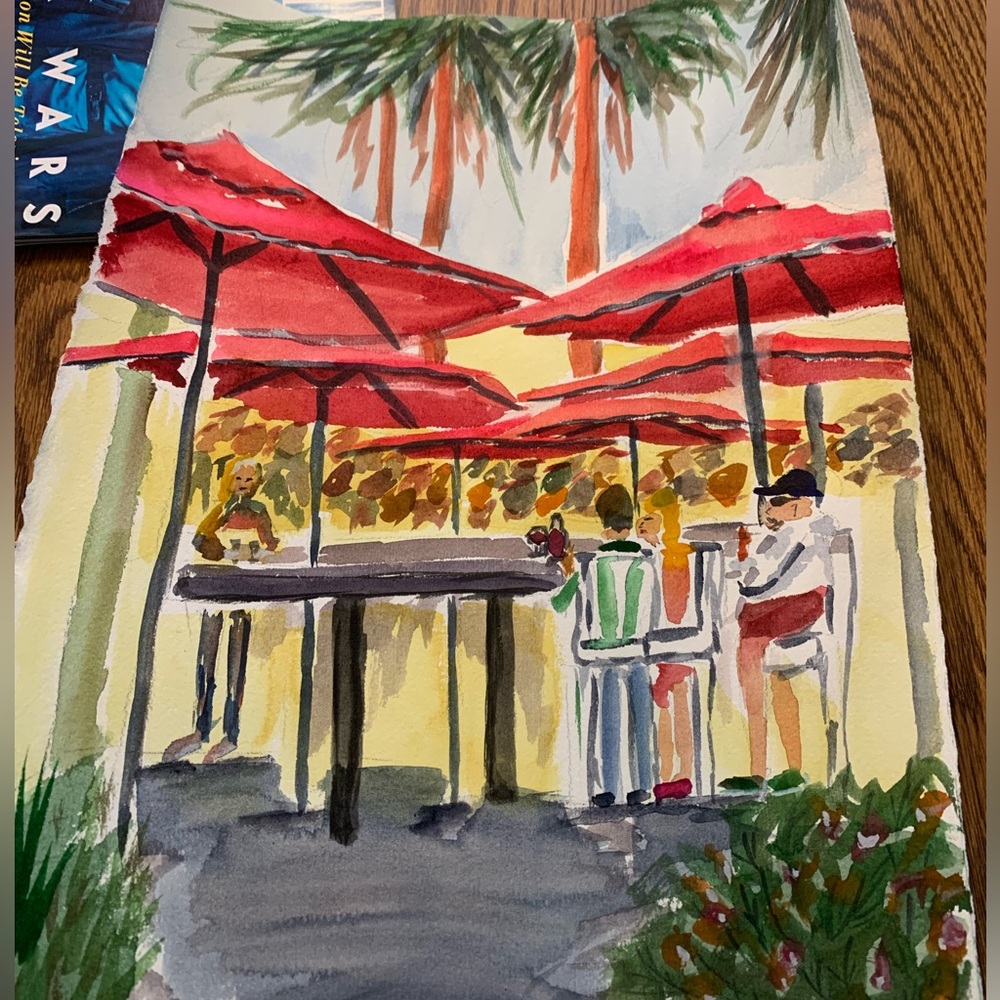 Colorful Outdoor Cafe Watercolor Painting